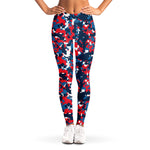 Blue Red And White Digital Camo Print Women's Leggings
