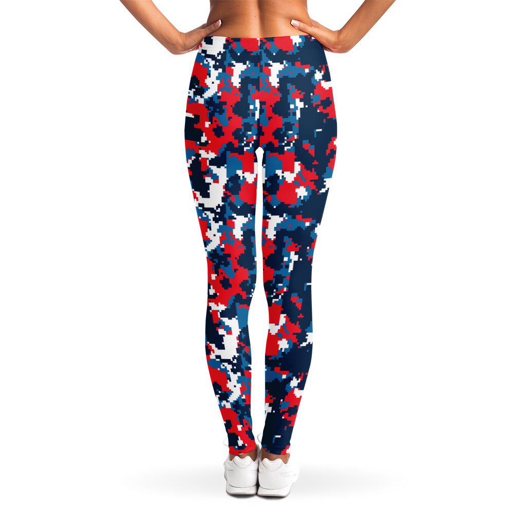 Blue Red And White Digital Camo Print Women's Leggings