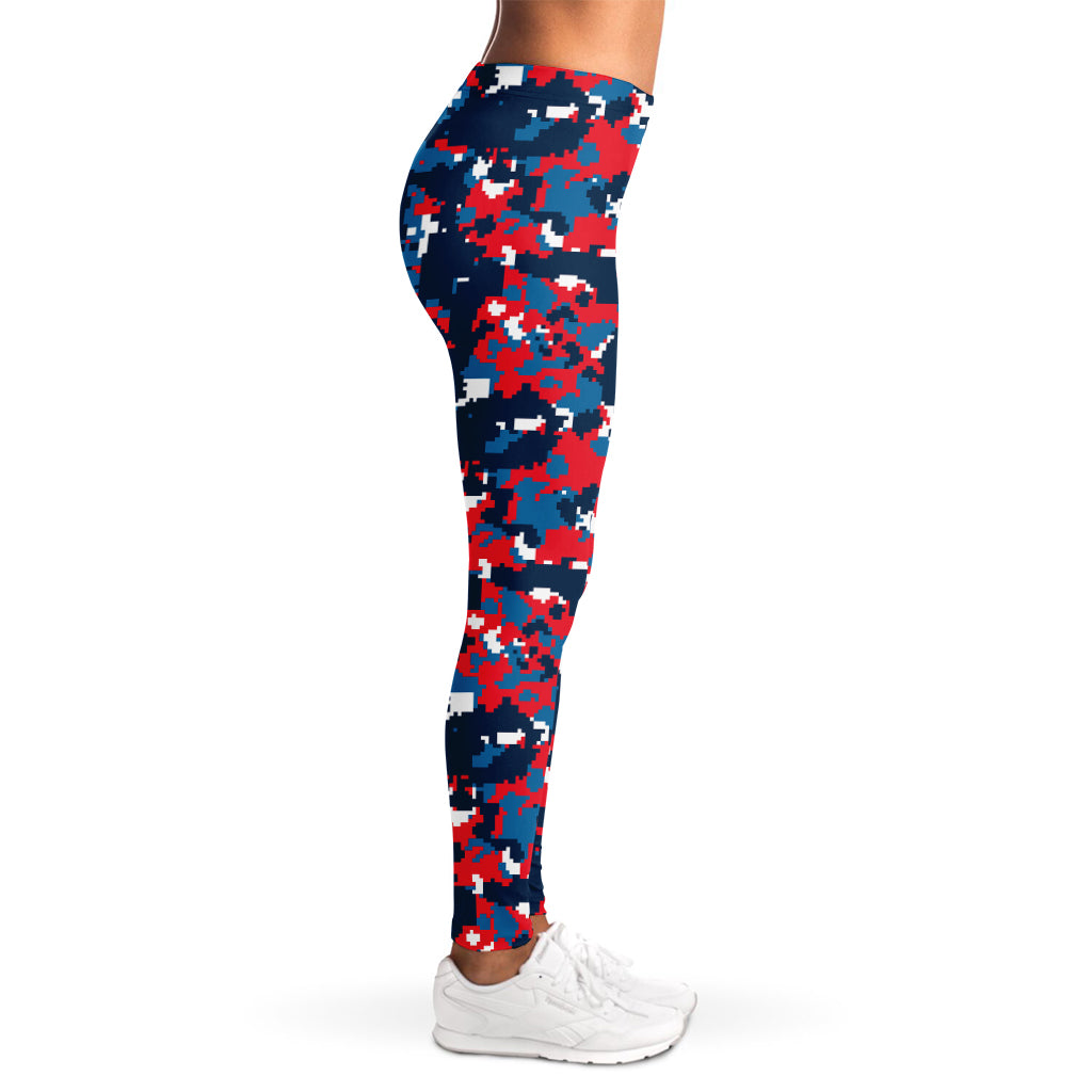 Blue Red And White Digital Camo Print Women's Leggings