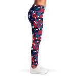 Blue Red And White Digital Camo Print Women's Leggings