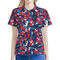 Blue Red And White Digital Camo Print Women's Polo Shirt
