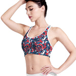 Blue Red And White Digital Camo Print Women's Sports Bra
