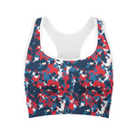 Blue Red And White Digital Camo Print Women's Sports Bra