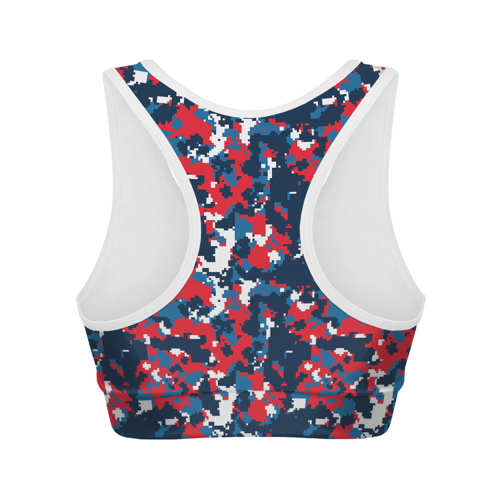 Blue Red And White Digital Camo Print Women's Sports Bra