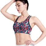 Blue Red And White Digital Camo Print Women's Sports Bra