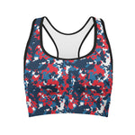 Blue Red And White Digital Camo Print Women's Sports Bra