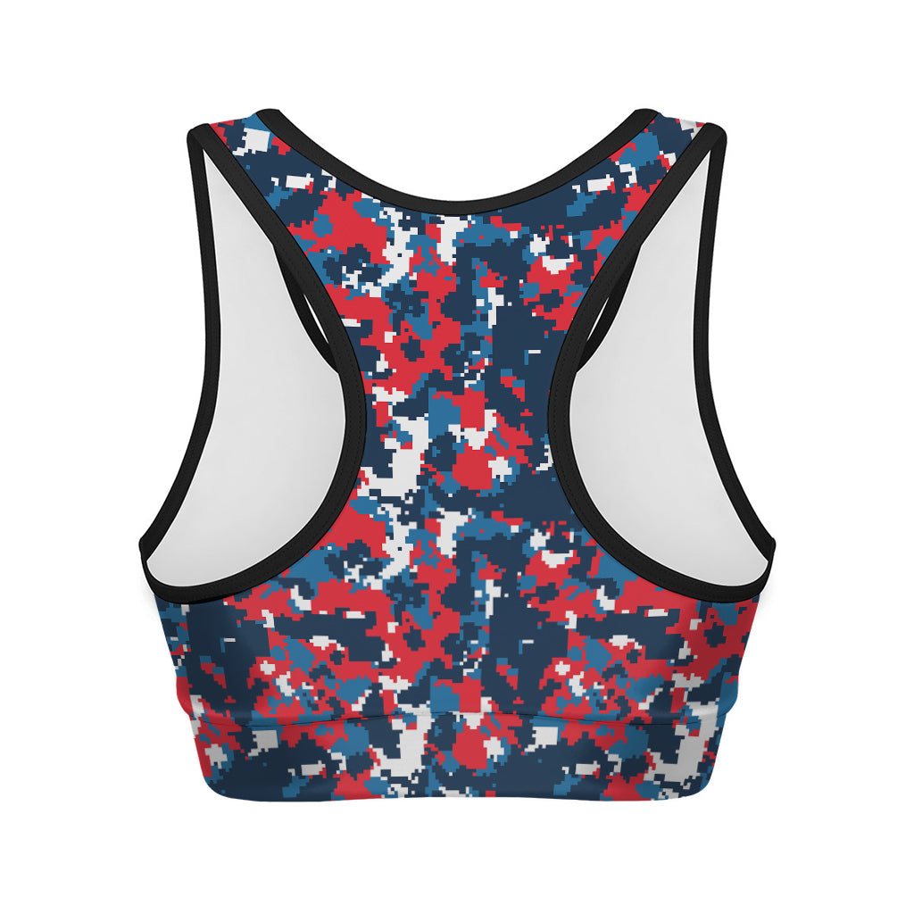 Blue Red And White Digital Camo Print Women's Sports Bra