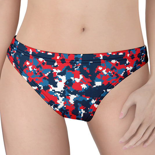 Blue Red And White Digital Camo Print Women's Thong