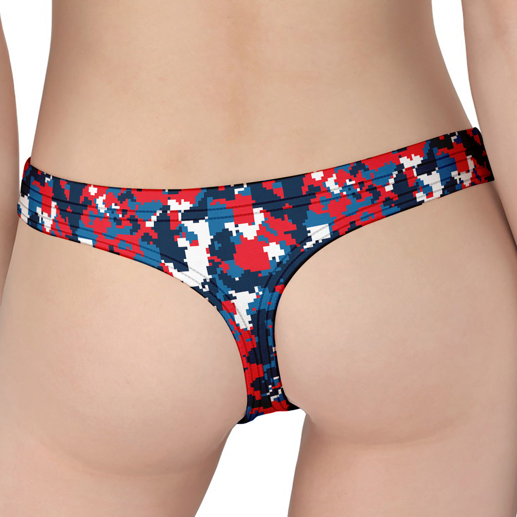 Blue Red And White Digital Camo Print Women's Thong