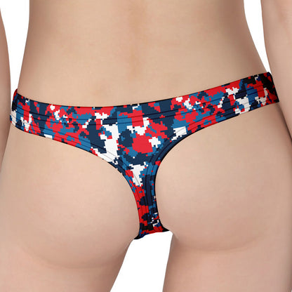 Blue Red And White Digital Camo Print Women's Thong