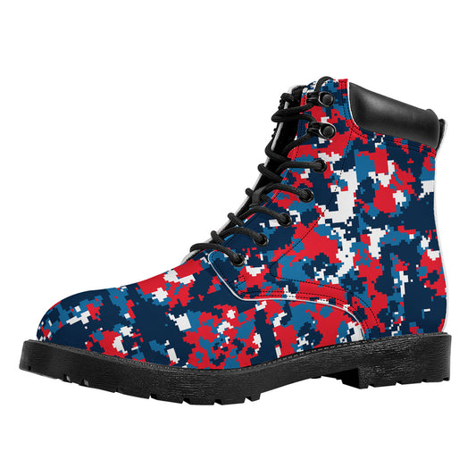 Blue Red And White Digital Camo Print Work Boots
