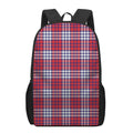 Blue Red And White USA Plaid Print 17 Inch Backpack