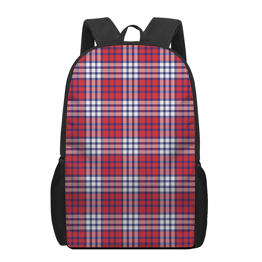 Blue Red And White USA Plaid Print 17 Inch Backpack