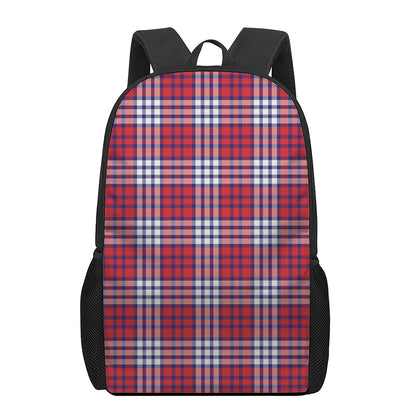 Blue Red And White USA Plaid Print 17 Inch Backpack