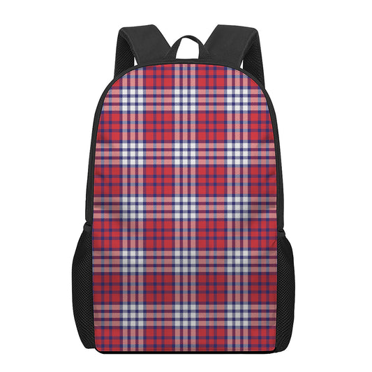 Blue Red And White USA Plaid Print 17 Inch Backpack