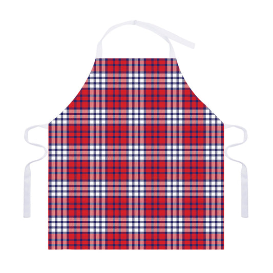 Blue Red And White USA Plaid Print Adjustable Apron