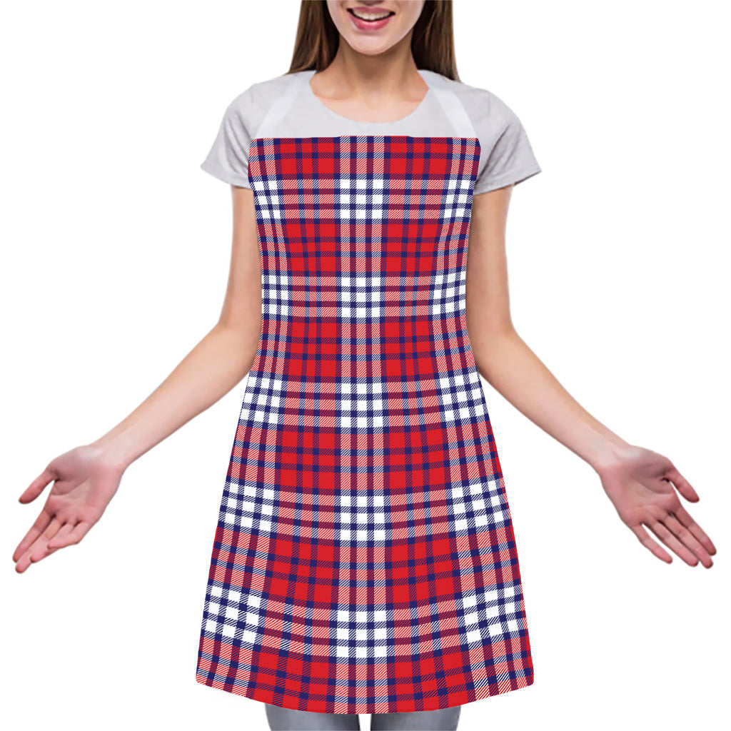 Blue Red And White USA Plaid Print Adjustable Apron