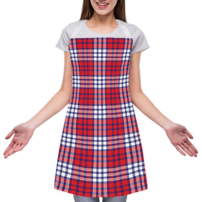 Blue Red And White USA Plaid Print Adjustable Apron