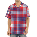 Blue Red And White USA Plaid Print Aloha Shirt