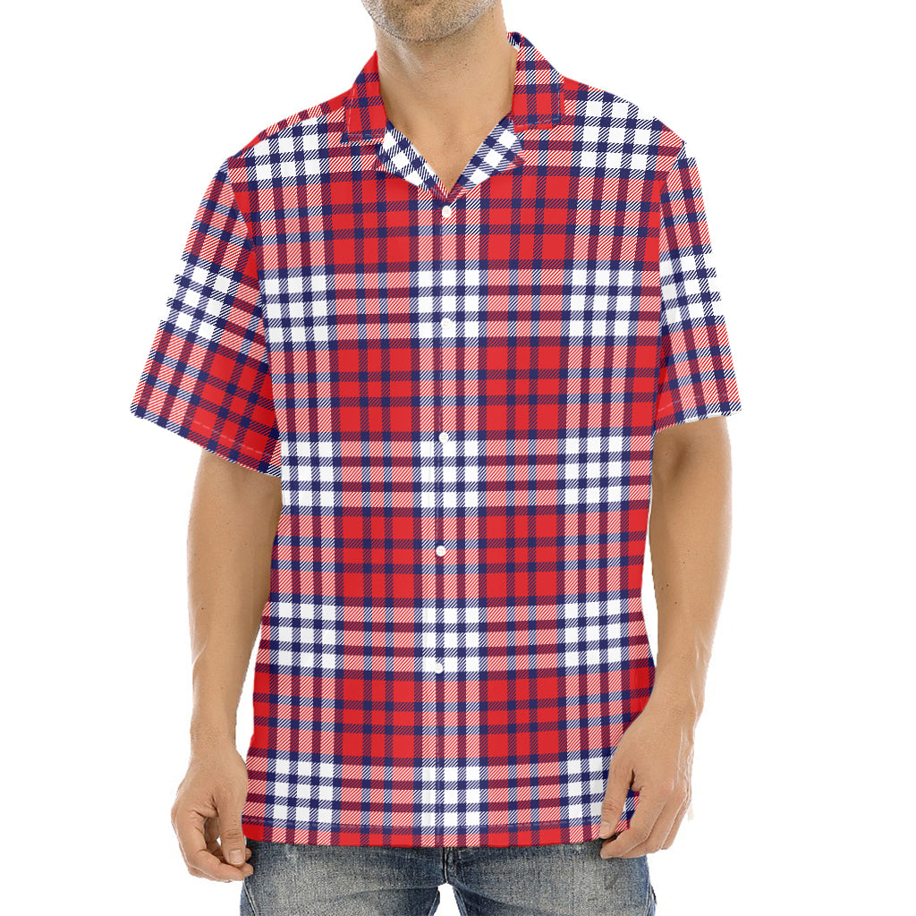 Blue Red And White USA Plaid Print Aloha Shirt