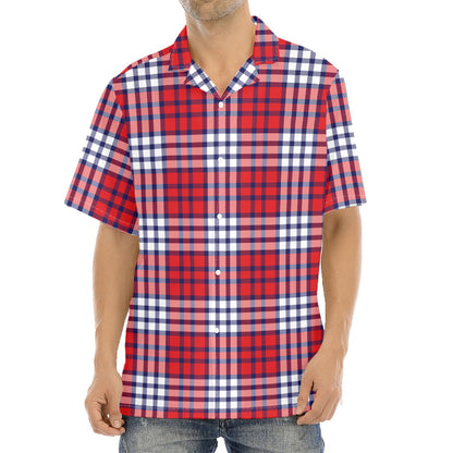 Blue Red And White USA Plaid Print Aloha Shirt