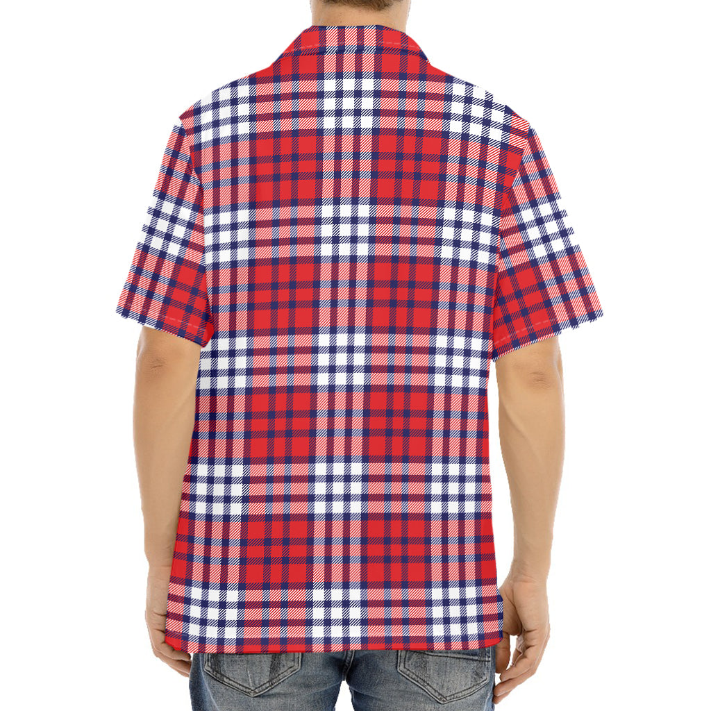 Blue Red And White USA Plaid Print Aloha Shirt