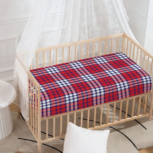 Blue Red And White USA Plaid Print Baby Crib Sheet