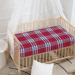 Blue Red And White USA Plaid Print Baby Crib Sheet