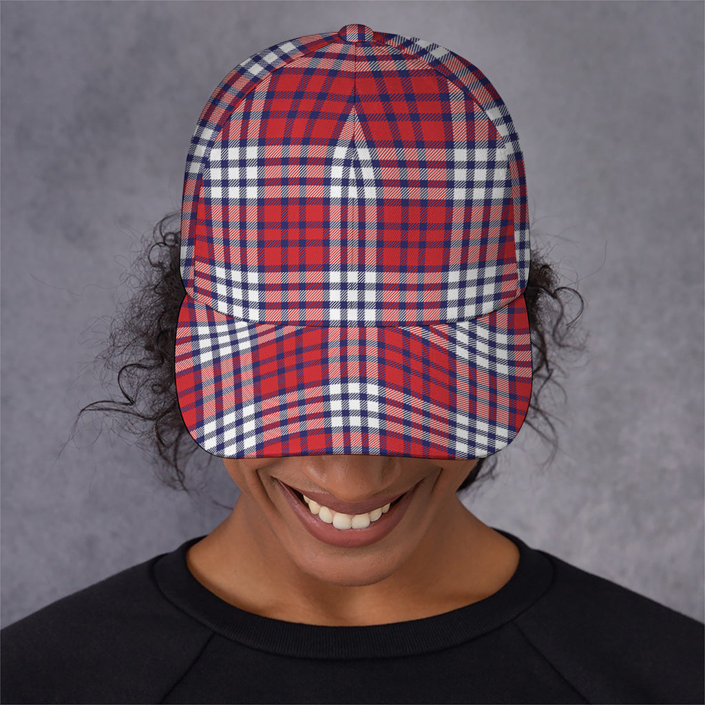 Blue Red And White USA Plaid Print Baseball Cap