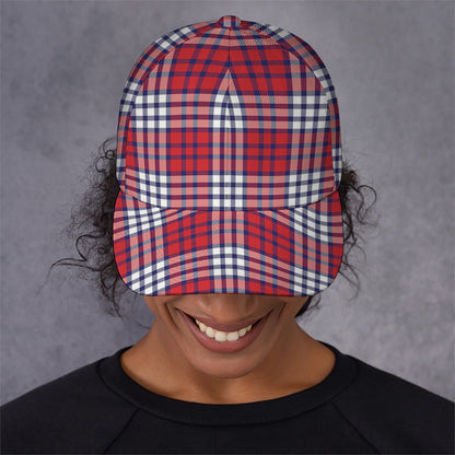 Blue Red And White USA Plaid Print Baseball Cap