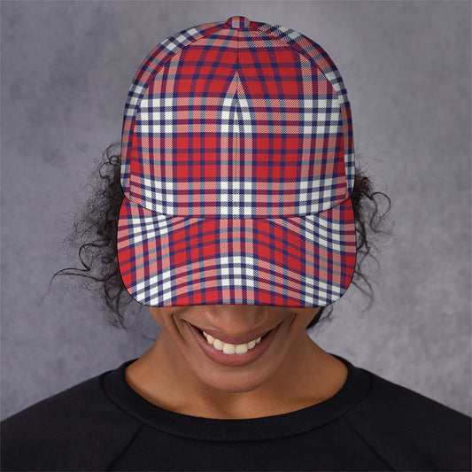 Blue Red And White USA Plaid Print Baseball Cap
