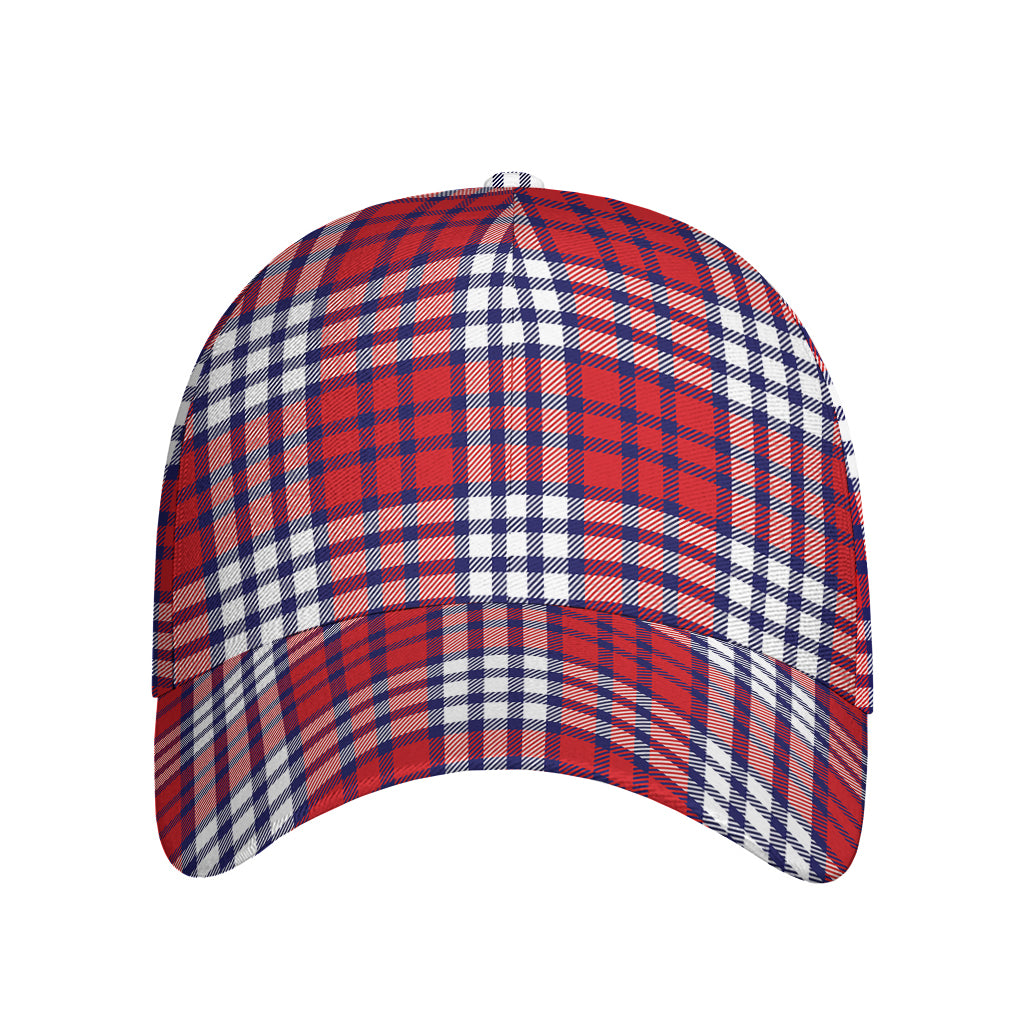 Blue Red And White USA Plaid Print Baseball Cap