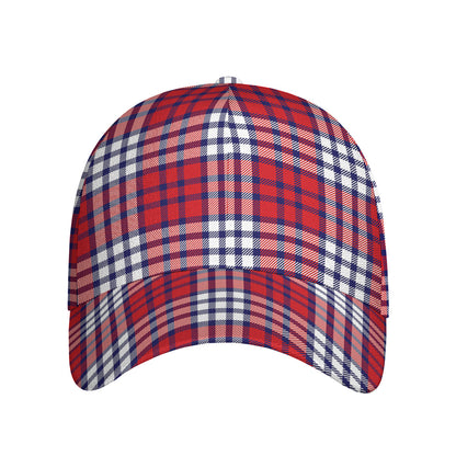 Blue Red And White USA Plaid Print Baseball Cap