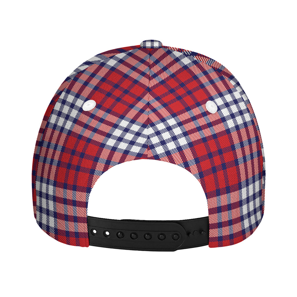 Blue Red And White USA Plaid Print Baseball Cap