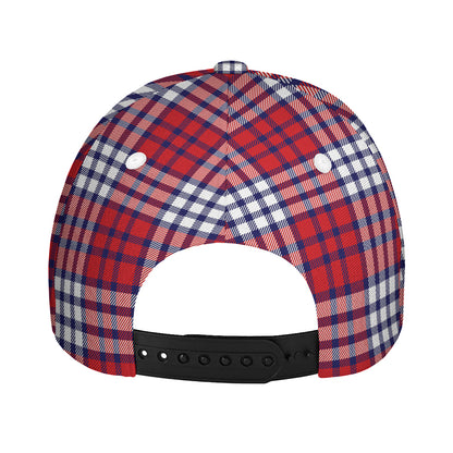 Blue Red And White USA Plaid Print Baseball Cap