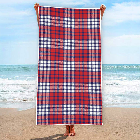 Blue Red And White USA Plaid Print Beach Towel