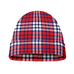 Blue Red And White USA Plaid Print Beanie