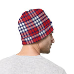 Blue Red And White USA Plaid Print Beanie
