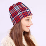 Blue Red And White USA Plaid Print Beanie