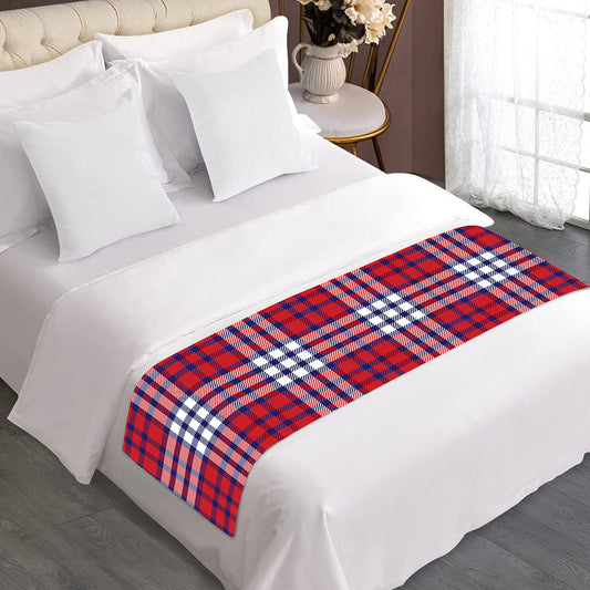 Blue Red And White USA Plaid Print Bed Runner