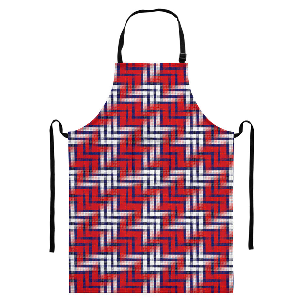 Blue Red And White USA Plaid Print Bib Apron With Pocket