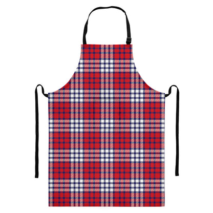 Blue Red And White USA Plaid Print Bib Apron With Pocket