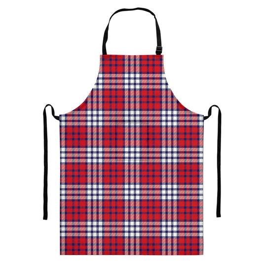 Blue Red And White USA Plaid Print Bib Apron With Pocket