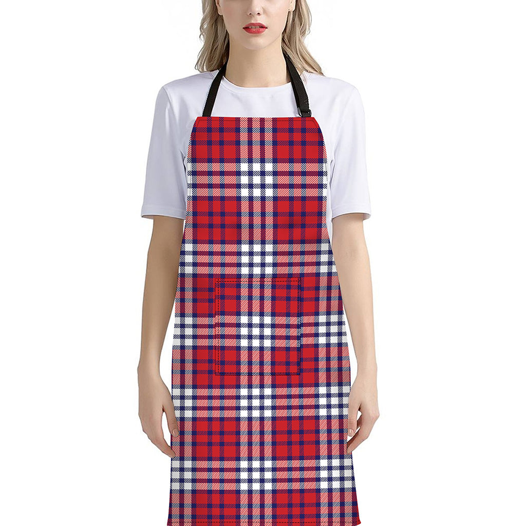 Blue Red And White USA Plaid Print Bib Apron With Pocket