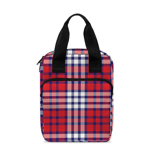 Blue Red And White USA Plaid Print Bible Tote Bag