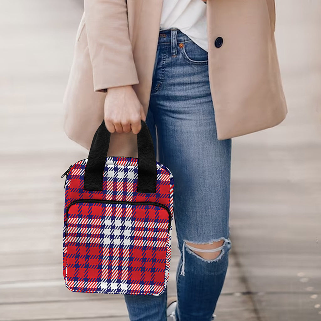 Blue Red And White USA Plaid Print Bible Tote Bag