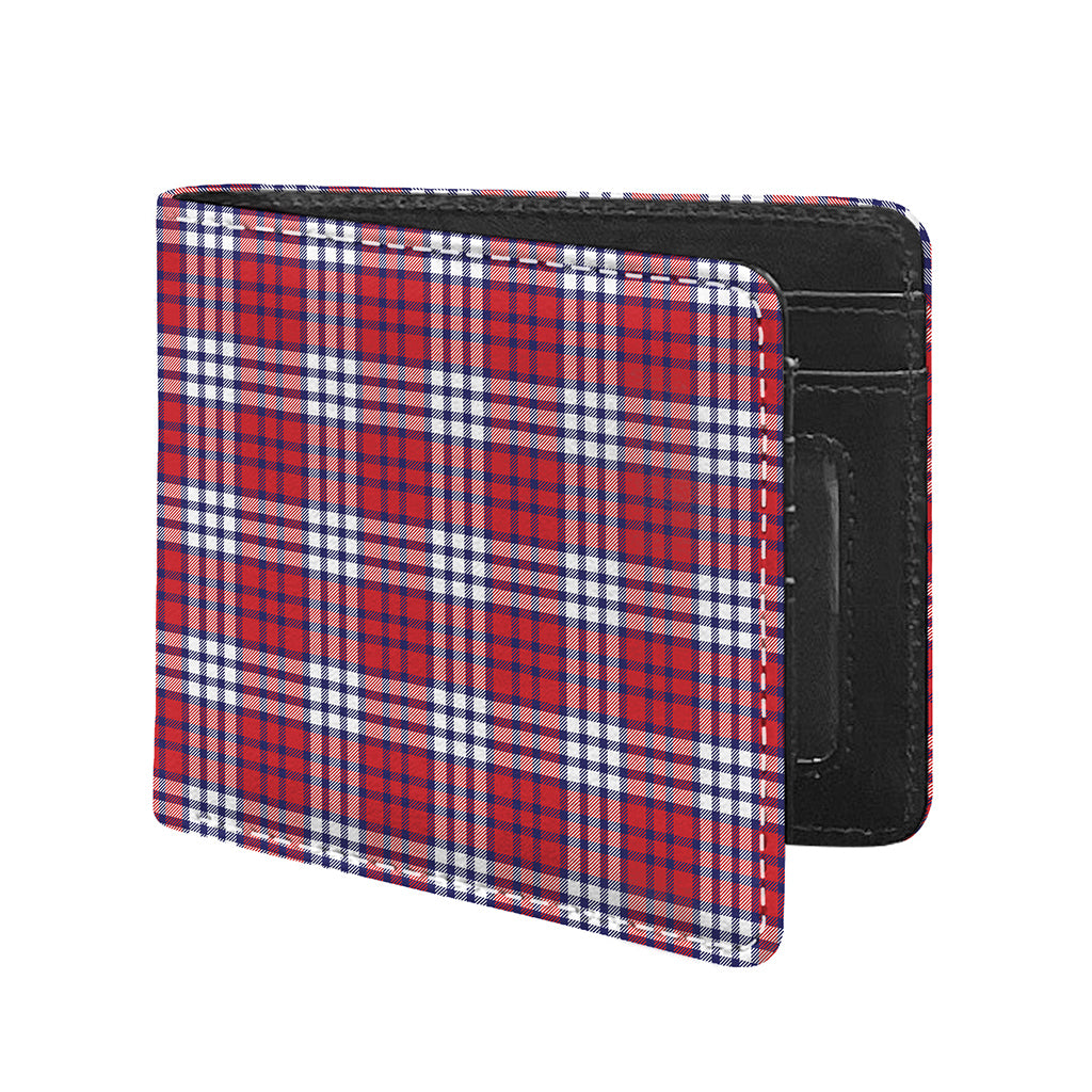 Blue Red And White USA Plaid Print Bifold Wallet