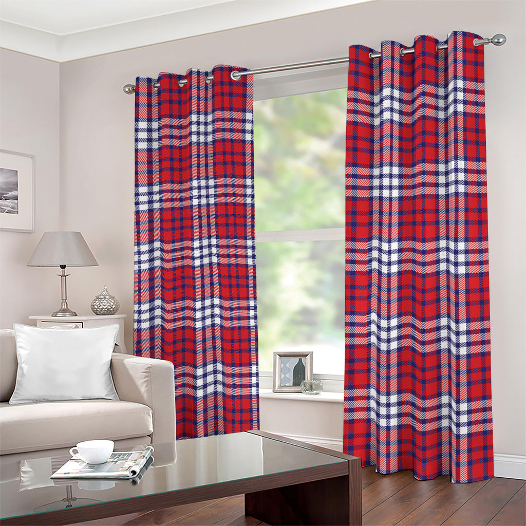 Blue Red And White USA Plaid Print Blackout Grommet Curtains