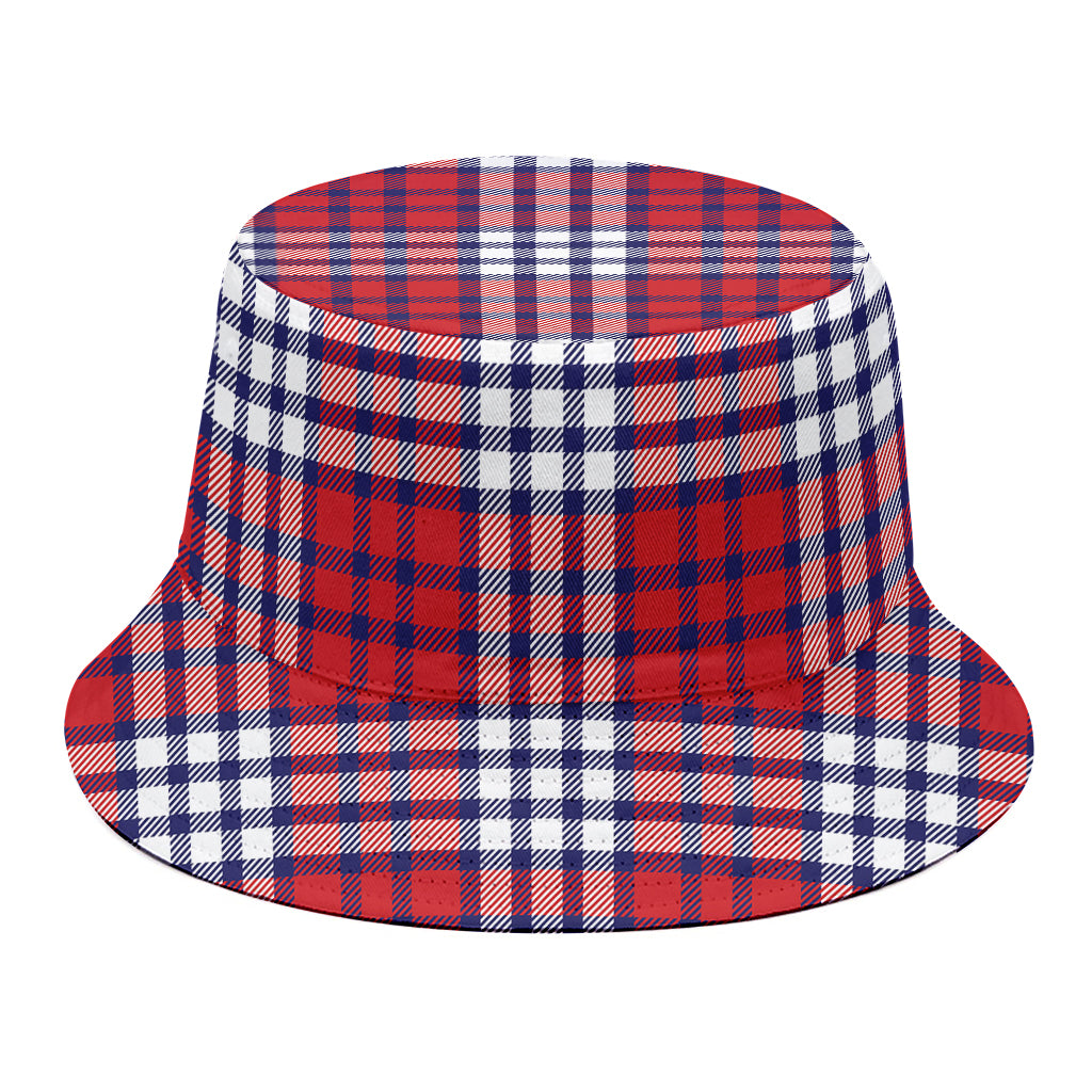 Blue Red And White USA Plaid Print Bucket Hat