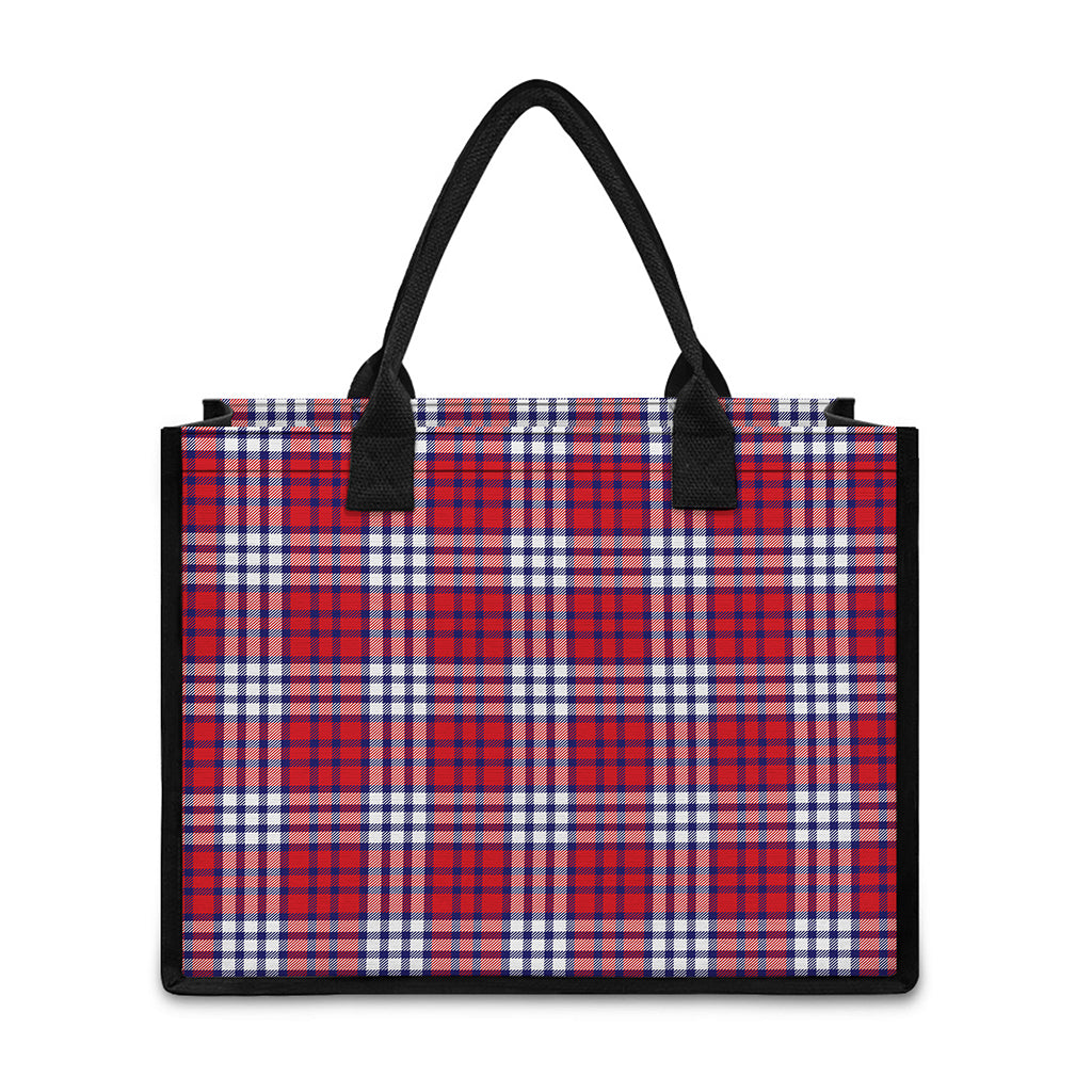 Blue Red And White USA Plaid Print Canvas Tote Bag